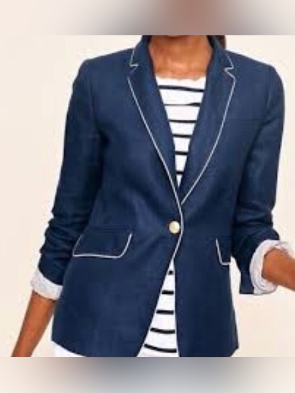 Talbots Navy Blazer with White Piping
